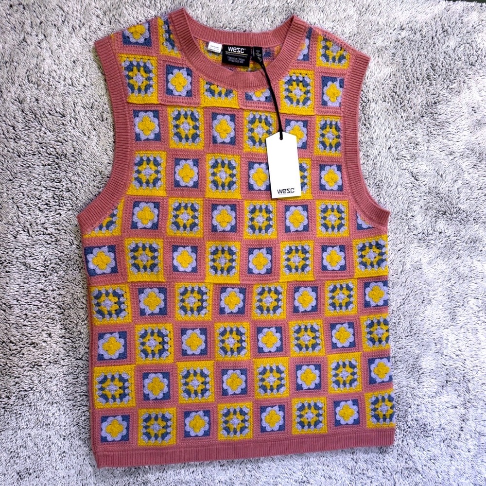 WeSC Crochet Sweater Vest Men S / Women‎ M Granny Square Cottagecore Grandmacore